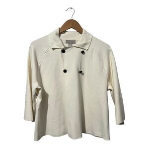 H&M Women's Cream Double-Breasted Jacket Size Medium Office Career Poncho Knit